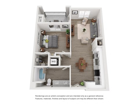 Floor plan for 1 bed, 1 bath, 884 sqft